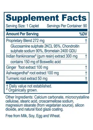 Ayush Herbs Boswelya Plus -- Boswellia extract, joint support. - Back