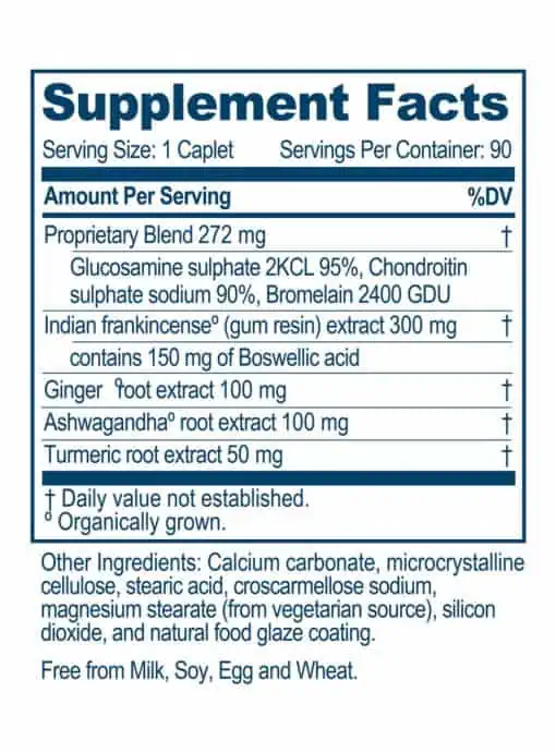 Ayush Herbs Boswelya Plus -- Boswellia extract, joint support. - Back