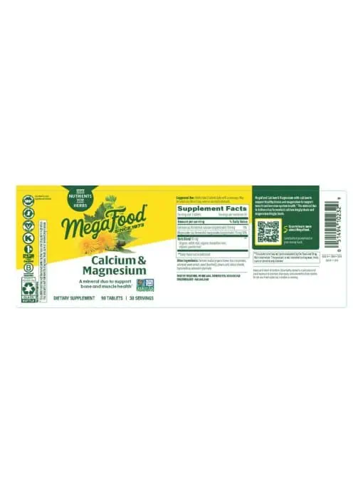 Megafood Calcium & Magnesium -- calcium supplement, magnesium supplement - Back