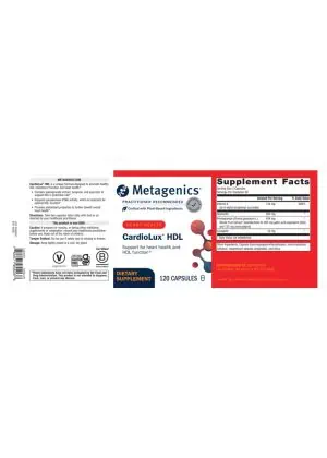 Metagenics CardioLux(TM) HDL -- heart health, HDL support. - Back