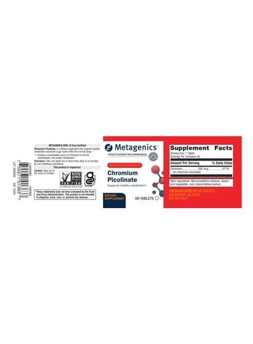 Metagenics Chromium Picolinate -- chromium supplement, blood sugar support. - Back
