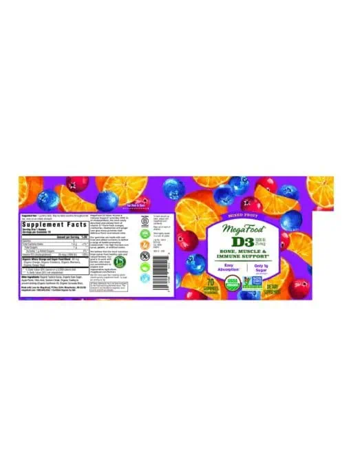 Megafood D3 Wellness 1000 IU Gummies, Mixed Fruit -- vitamin d3 gummies, immune support gummies - Back