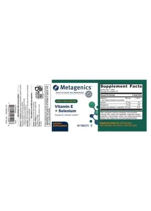 Metagenics Vitamin E + Selenium -- antioxidant support, cellular health. - Back