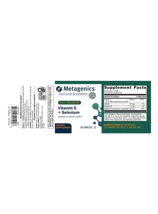 Metagenics Vitamin E + Selenium -- antioxidant support, cellular health. - Back