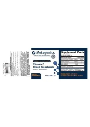 Metagenics Vitamin E Mixed Tocopherols -- antioxidant support, tocopherol blend. - Back