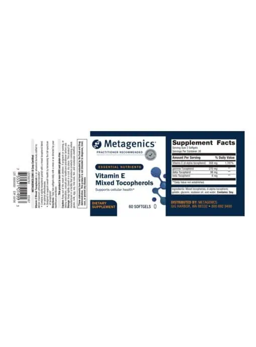 Metagenics Vitamin E Mixed Tocopherols -- antioxidant support, tocopherol blend. - Back
