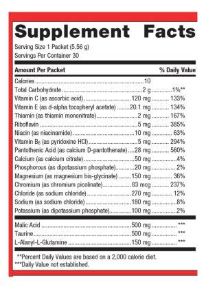 Metagenics Endura Electrolyte Powder Lemonade flavor -- electrolyte powder, hydration supplement. - Back