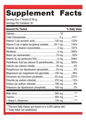 Metagenics Endura Electrolyte Powder Lemonade flavor -- electrolyte powder, hydration supplement. - Back