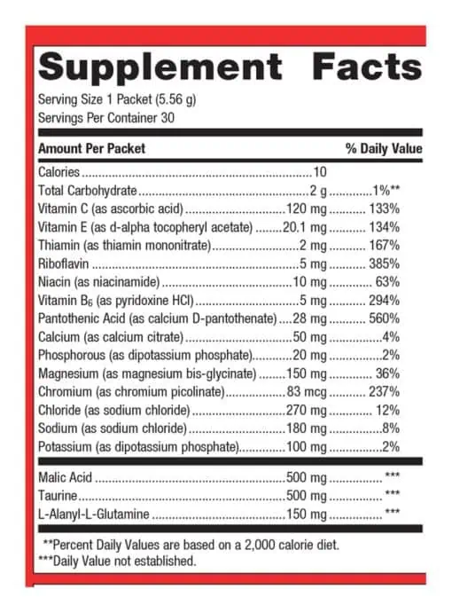 Metagenics Endura Electrolyte Powder Lemonade flavor -- electrolyte powder, hydration supplement. - Back
