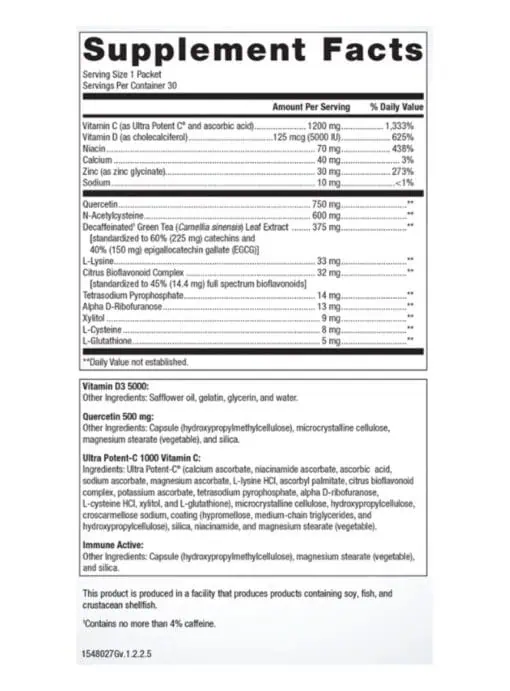 Metagenics Immune Defense Pack -- immune support, vitamins and minerals. - Back