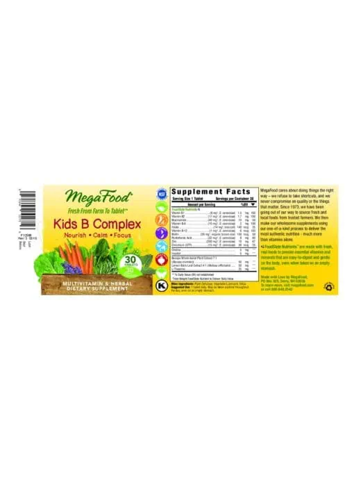 MegaFood Kid's B Complex -- cognitive focus, calm - Back