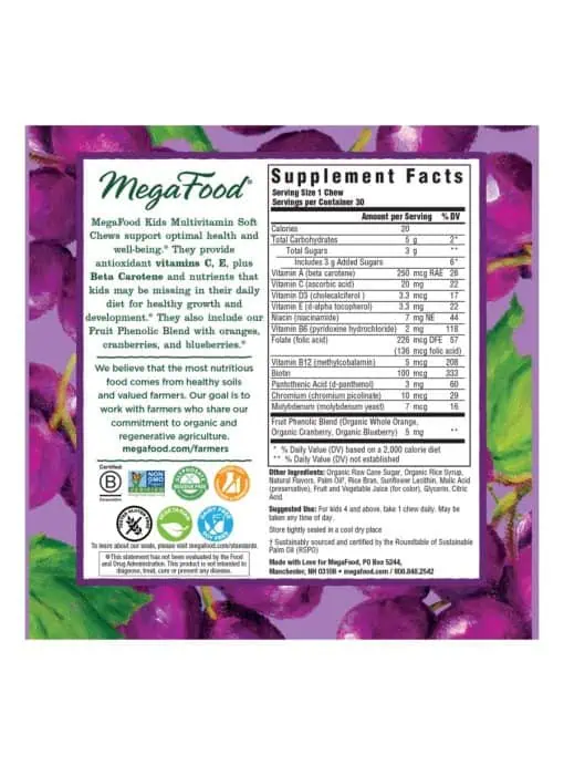 Megafood Kids Multi Soft Chew Grape -- kids multivitamin, soft chews - Back