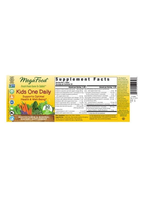 MegaFood Kids One Daily Multivitamin -- kids multivitamin, daily vitamins - Back
