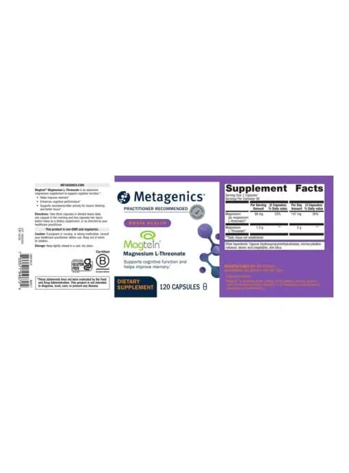 Metagenics Magtein Magnesium L-Threonate -- cognitive support, memory enhancement. - Back