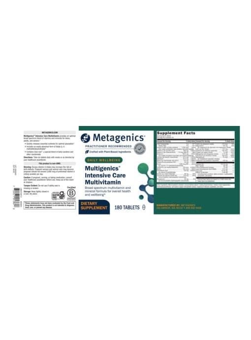 Metagenics Multigenics(R) Intensive Care Multivitamin -- multivitamin, dietary supplement. - Back