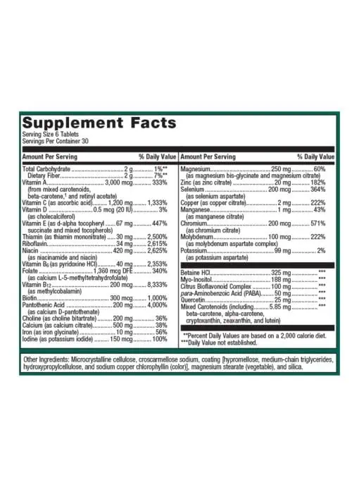 Metagenics Multigenics(R) Multivitamin with Iron -- multivitamin, iron supplement - Back