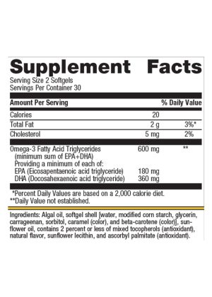 Metagenics OmegaGenics(R) EPA-DHA 300 Algae -- omega-3 fatty acids, vegetarian source. - Back