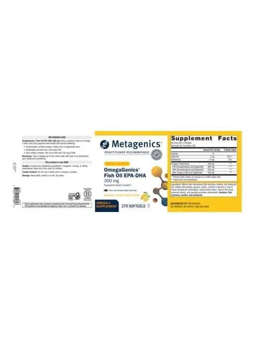 Metagenics OmegaGenics(R) Fish Oil EPA-DHA 300 mg -- omega-3 fatty acids, heart health. - Back
