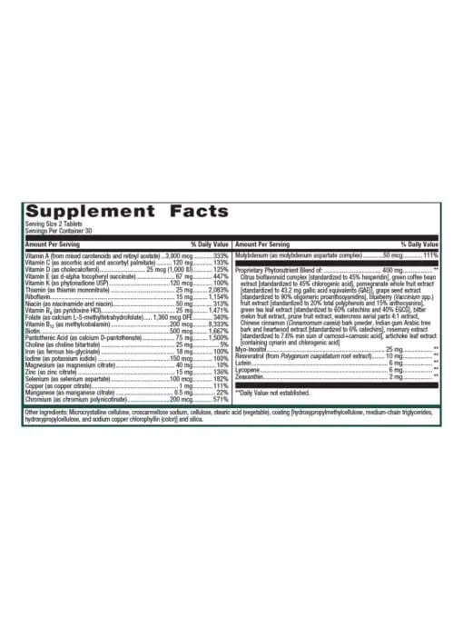 Metagenics PhytoMulti(R) Multivitamin with Iron -- multivitamin, iron support. - Back