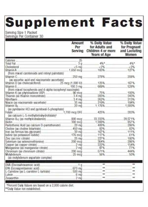 Metagenics PlusOne Daily Prenatal Packs -- prenatal vitamins, women's health. - Back