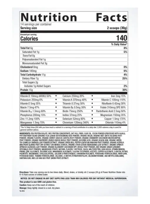 Metagenics Power Nutrition Shake, Chocolate -- nutritional shake, protein shake. - Back