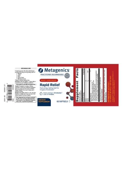Metagenics Rapid Relief -- fast-acting relief, natural ingredients. - Back