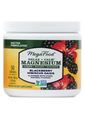 Megafood Relax + Calm Magnesium Powder-Blackberry Hibiscus Oasis Flavor -- magnesium powder, muscle relaxation
