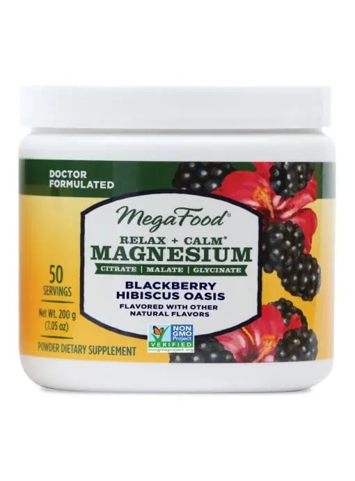 Megafood Relax + Calm Magnesium Powder-Blackberry Hibiscus Oasis Flavor -- magnesium powder, muscle relaxation