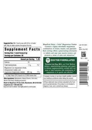 Megafood Relax + Calm Magnesium Powder-Blackberry Hibiscus Oasis Flavor -- magnesium powder, muscle relaxation - Back