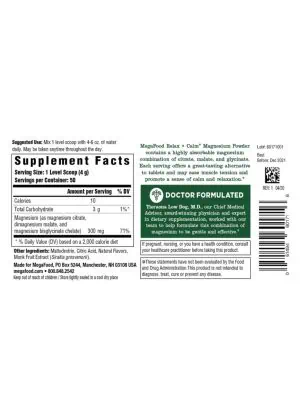 MegaFood Relax + Calm Magnesium Powder-Raspberry Lemonade Flavor -- magnesium powder, relaxation supplement - Back