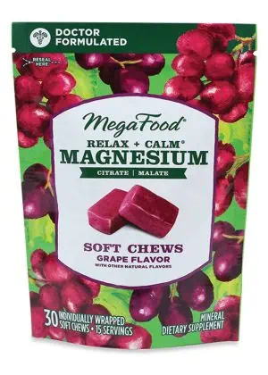 Megafood Relax + Calm Magnesium Soft Chews -- magnesium supplement, grape flavor