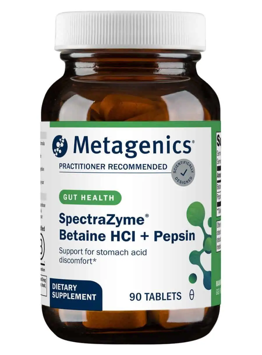 Metagenics SpectraZyme(R) Betaine HCI + Pepsin -- digestive support, stomach health.