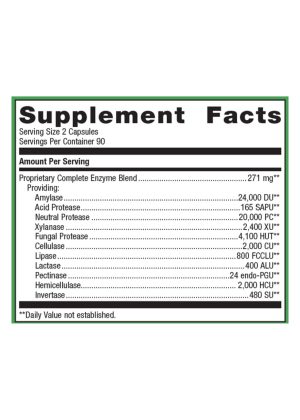 Metagenics SpectraZyme Complete Enzymes -- digestive support, enzyme blend. - Back