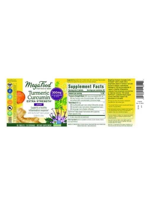 MegaFood Turmeric Curcumin Extra Strength -- turmeric supplement, joint support - Back