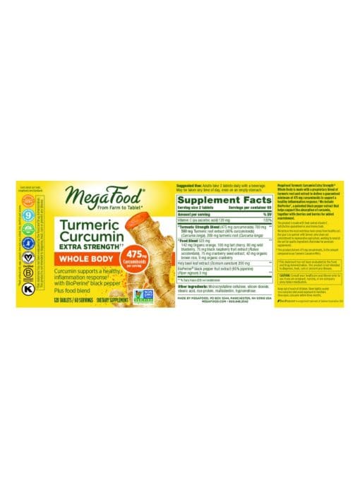 Megafood Turmeric Curcumin Extra Strength+ - Whole Body, turmeric supplement, inflammation support - Back