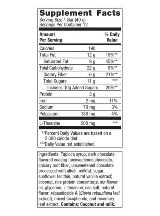 Metagenics Ultra Calm Bar, Chocolate Coconut -- stress relief, relaxation support. - Back