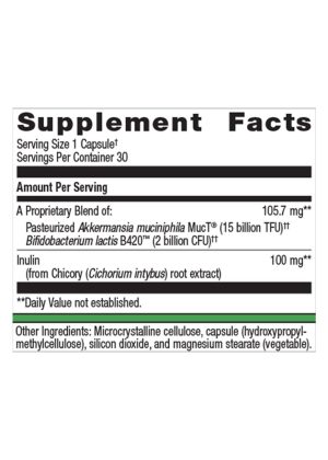 Metagenics UltraFlora(R) Triplebiotic with Akkermansia -- gut health, probiotics. - Back