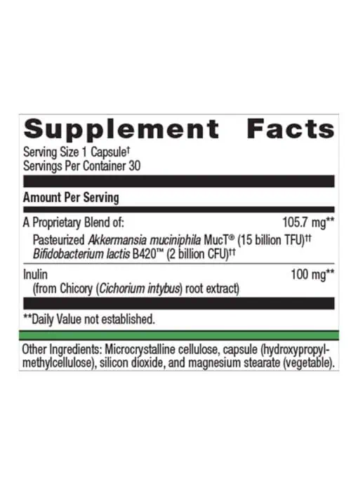 Metagenics UltraFlora(R) Triplebiotic with Akkermansia -- gut health, probiotics. - Back