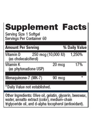Metagenics Vitamin D3 10,000 + K -- vitamin D, vitamin K - Back