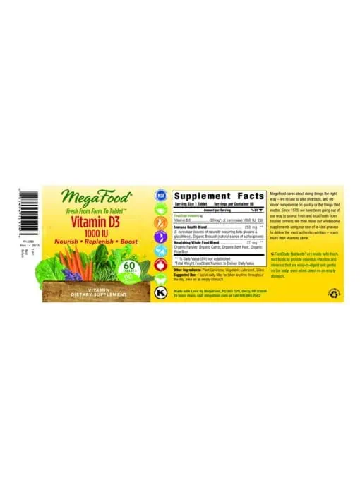 MegaFood Vitamin D3 1000IU -- vitamin D, immune support - Back