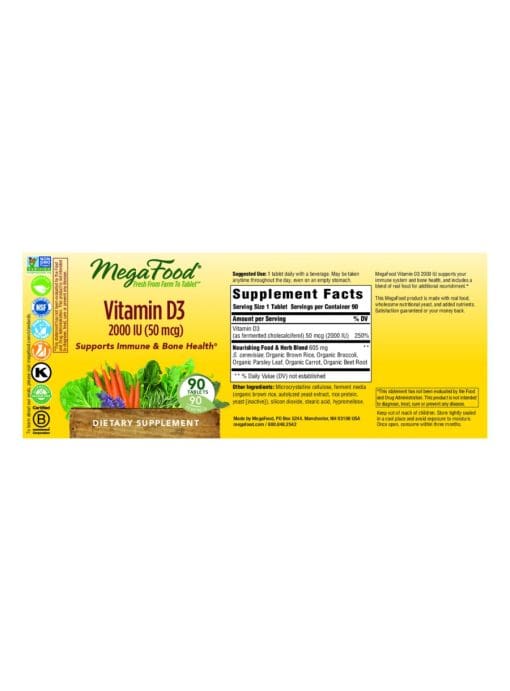 Megafood Vitamin D3 2000 IU -- vitamin d supplement, immune health - Back