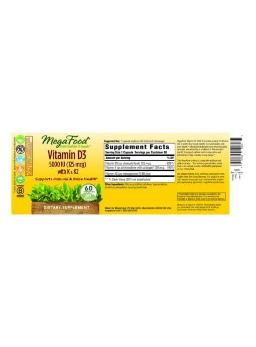 MegaFood Vitamin D3 5000 IU -- vitamin D, bone health - Back