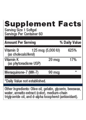Metagenics Vitamin D3 5000 + K -- vitamin D, vitamin K - Back