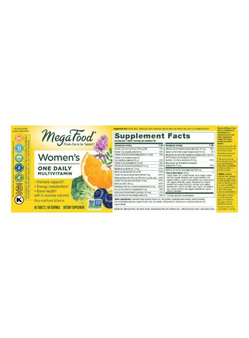 MegaFood Women's One Daily -- multivitamin, women's health - Back