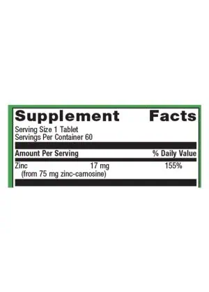 Metagenics Zinc Carnosine Complex -- zinc supplement, gastrointestinal support. - Back