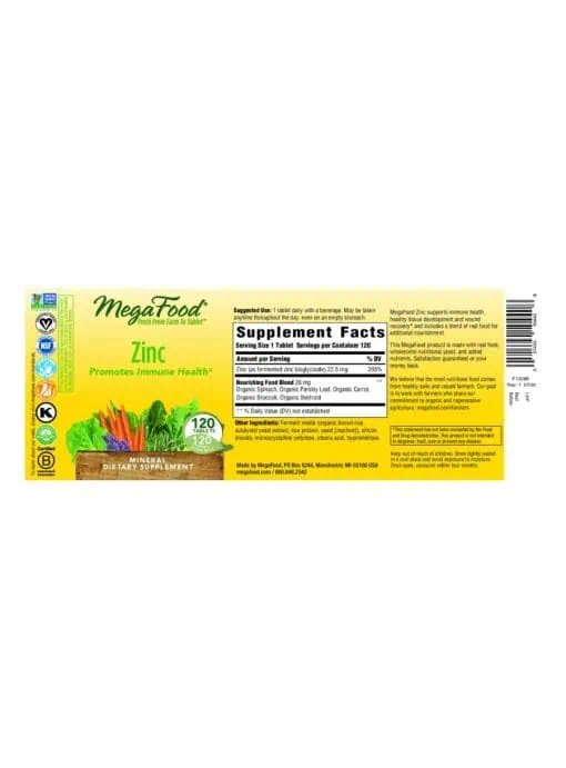 MegaFood Zinc -- immune support, healthy tissue development - Back