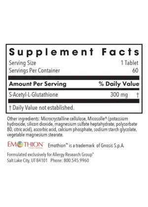 Allergy Research Group Acetyl-Glutathione 300 mg -- glutathione supplement, antioxidant support. - Back
