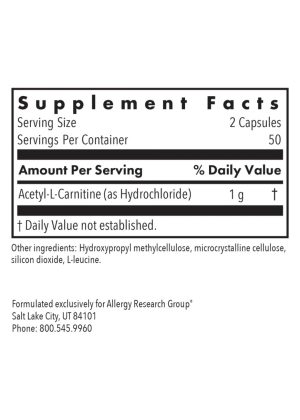Allergy Research Group Acetyl L-Carnitine 500mg -- acetyl-l-carnitine, metabolism support. - Back
