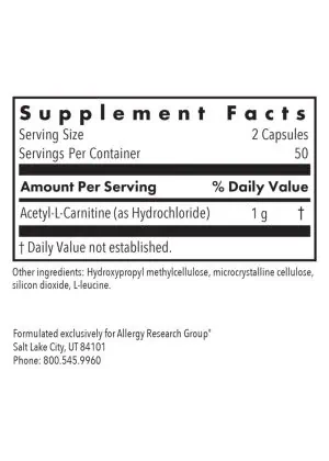 Allergy Research Group Acetyl L-Carnitine 500mg -- acetyl-l-carnitine, metabolism support. - Back