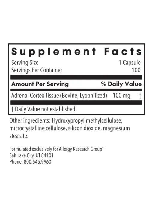 Allergy Research Group Adrenal Cortex Natural Glandular -- adrenal support, stress resilience. - Back